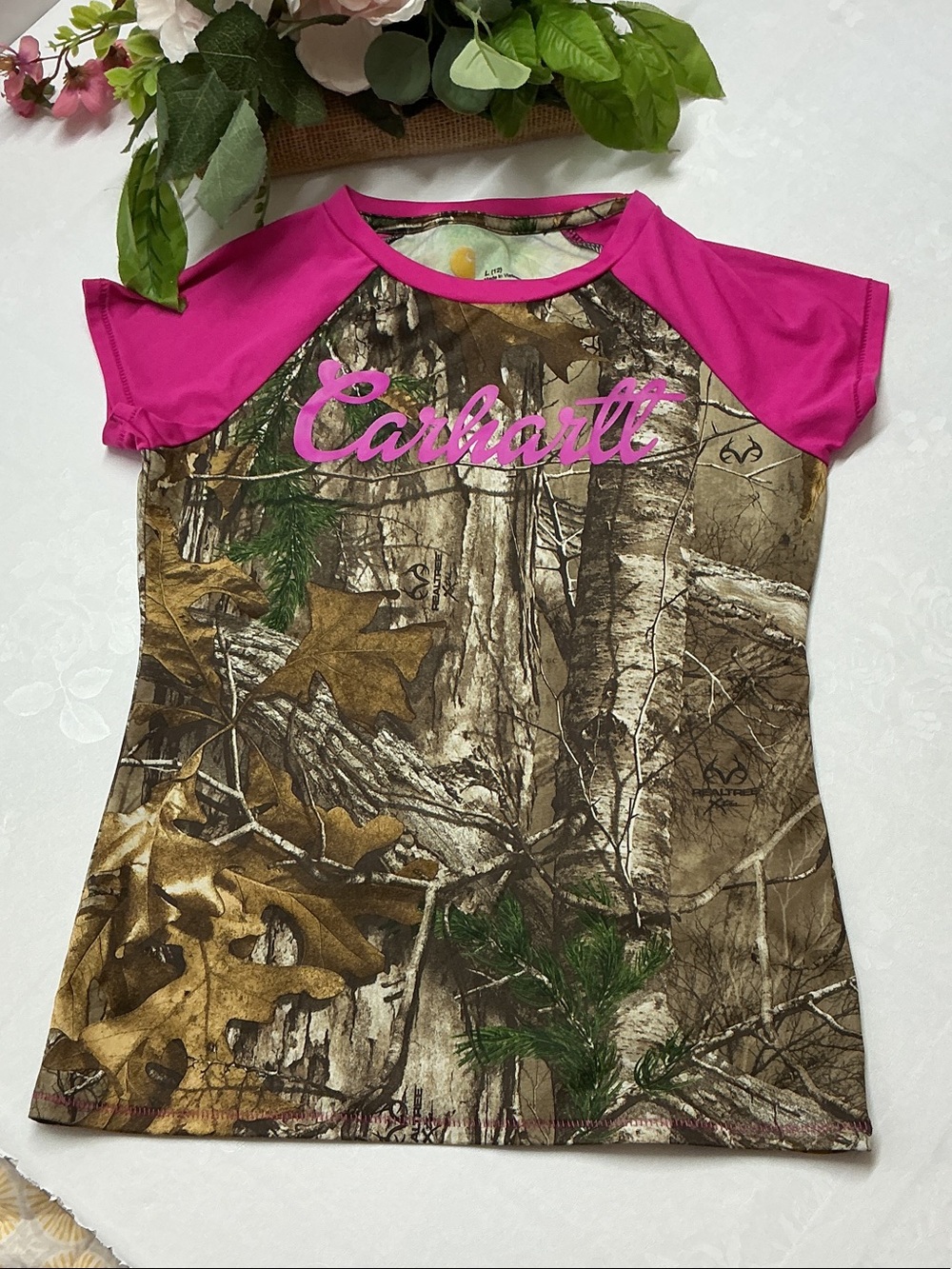 Carhartt Pink Sleeve Woodland Camo Tee